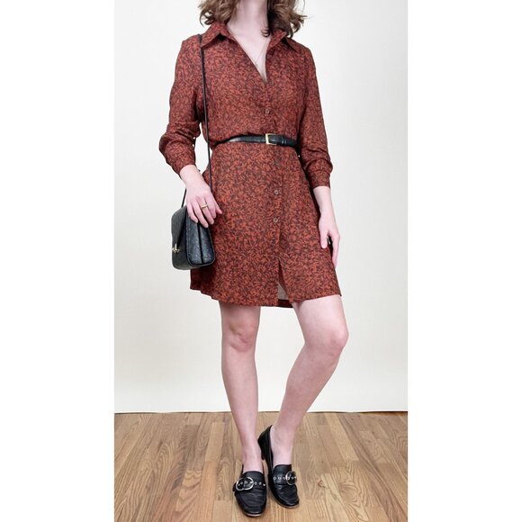 Vintage Button Down Mini Shirt Dress Floral Print Lightweight Crop Long Sleeve - Picture 1 of 6